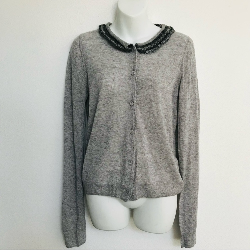 Retro Pin-Up Cottage Core CARDIGAN SWEATER With Asymmetrical Collar Size Large